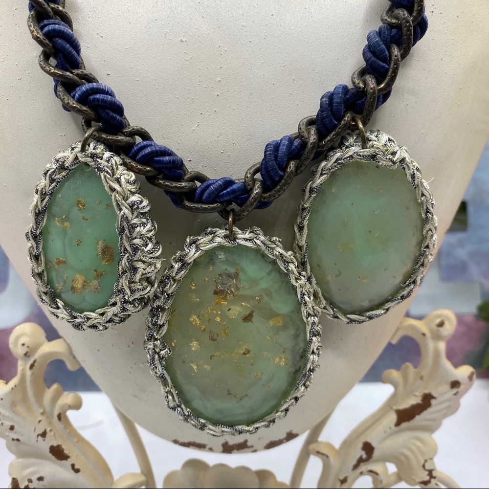 Boho Turquoise 3 Oval Stones statement Necklace